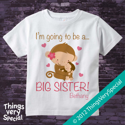 Big Sister Monkey Shirt Personalized short or long sleeve