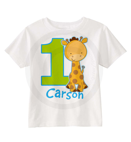 Boy's First Birthday Shirt with Giraffe