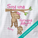 Monkey Big Sister Onesie Bodysuit in Spanish Hermana Mayor 100% Cotton in short or long sleeve 01072019c