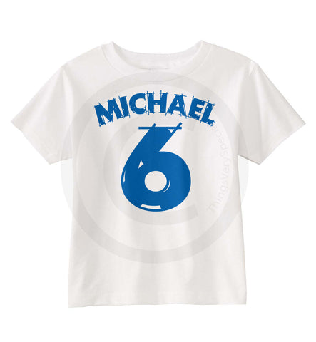 Boy's Birthday Shirt for 6 year old boy with blue number and name 01082015a