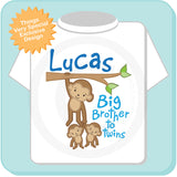 Personalized Big Brother to Twins Monkey Shirt with twin Baby Monkeys, Pregnancy Announcement 01092014b