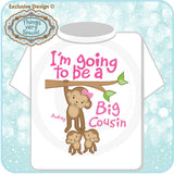 Girl's Big Cousin of Twins Monkey shirt personalized with child's name