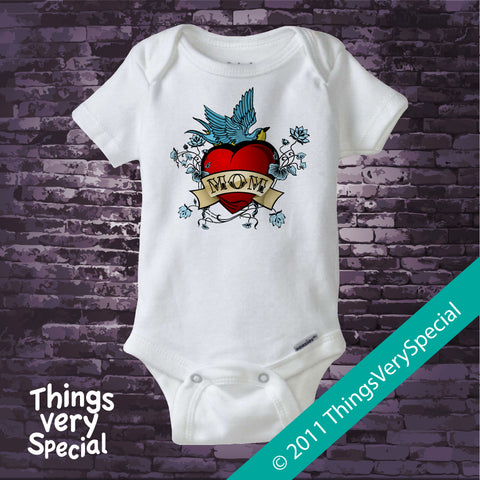 Mom Tattoo Design with bluebird on Tee Shirts or Onesie 01182011a1