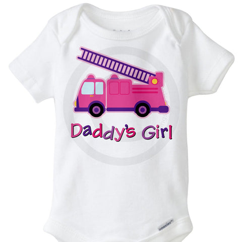 Daddy's Little Girl Onesie Bodysuit with Pink Fire Truck