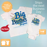 Set of 2, Big Brother and Little Brother Shirt and Onesie - Personalized Matching Sibling Baseball Theme shirts - Set of 2 - 01212016e