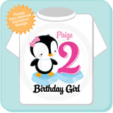 Girl's Second Birthday Penguin Shirt, Personalized with her name and age 01222014d