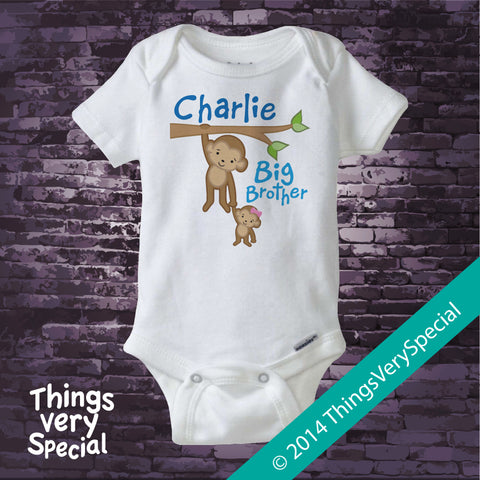 Personalized Big Brother Monkey Design with Little Sister Monkey on Tee Shirt or Onesie 01292014GBB