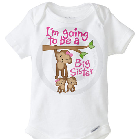I'm going to be a big sister Onesie Bodysuit with twin baby monkeys | 01302014d ThingsVerySpecial
