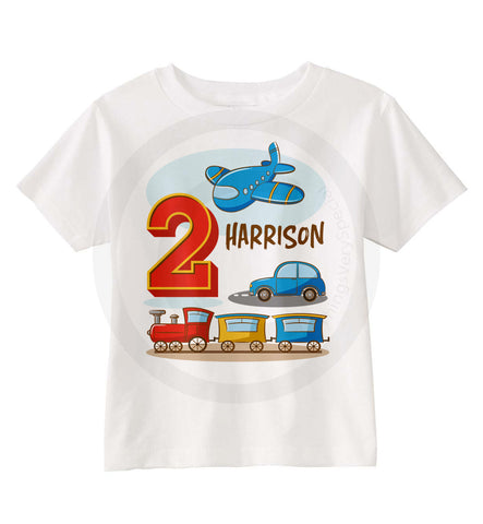 Transportation Birthday Shirt with Plane, Train and Automobile
