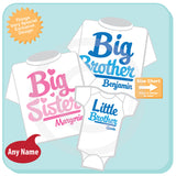 Matching Sibling Set of Three, Big Brother Big Sister Little Brother. Pregnancy Announcement - Each can be Tees or Onesies 02042016a