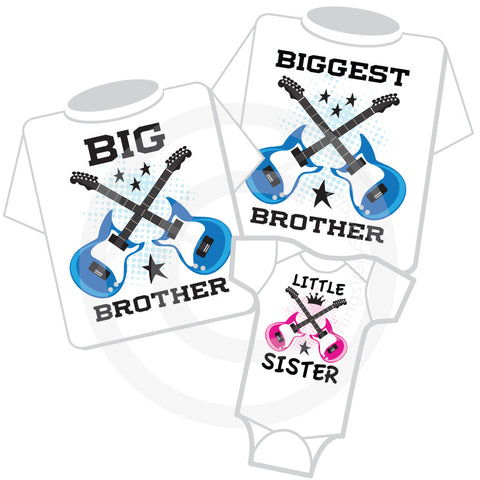Matching Sibling Set of Three Guitar Shirts and Onesie