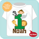 Boy's One Year Old Jungle Birthday Shirt with Name, 1st Birthday Shirt, Personalized Jungle Birthday Theme 03182014a