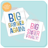 Set of Two, Sibling Big Brother Again and Big Sister Finally Tee Shirts or Onesies, Pregnancy Announcement 03252013a