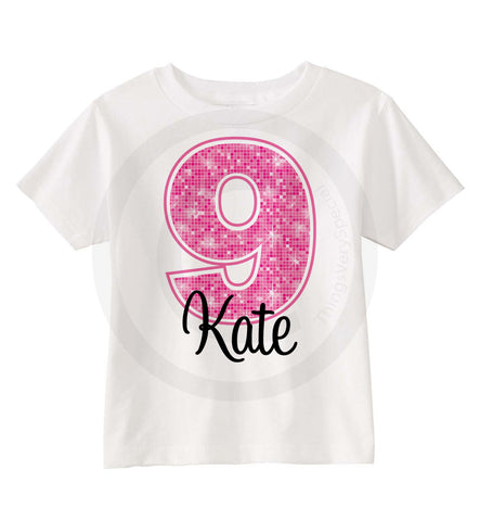 9th Birthday Shirt with Pink number and name