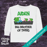 Big Brother to Twin Girls Garbage Truck Design on Tee shirt or Onesie Bodysuit 05302014c