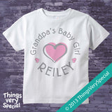 Grandpa's Baby Girl Tee Shirt or Onesie Bodysuit with child's name and pink heart 06102013b