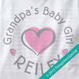 Grandpa's Baby Girl Tee Shirt or Onesie Bodysuit with child's name and pink heart 06102013b