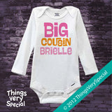 Big Cousin Onesie - Pink and Orange text One Piece - Big Cousin Gift - Big Cousin Bodysuit - 06142012c