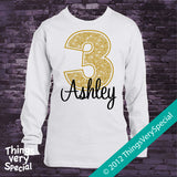 3rd Birthday shirt for 3 year old girl, Personalized golden number third birthday Shirt 06162012a