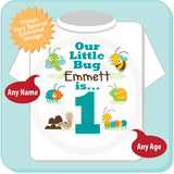 Boy's One Year Old Bug Birthday Shirt with Name, 1st Birthday Shirt, Personalized Bug Birthday Theme 06202014a