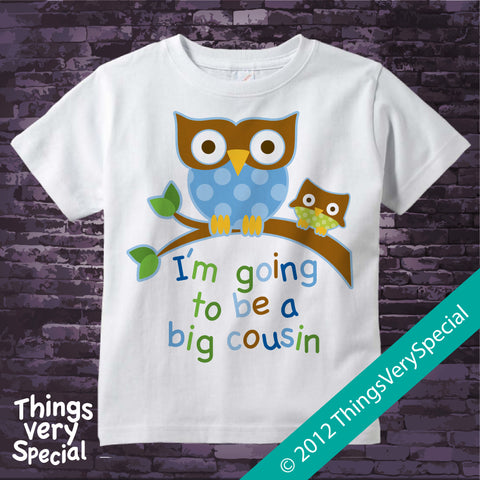 I'm Going to Be a Big Cousin owl shirt for boys in short or long sleeve