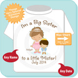 Girl's Big Sister to a little Mister Shirt, Light Brown Hair Princess, Brown Hair Baby Prince Pregnancy Announcement 07072014b