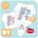 Set of Three, Big Cousin, Middle Cousin and Little Cousin Elephant Shirts and Onesie Personalized with your child's name 07152015s