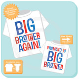Set of Two, Boys Sibling Big Brother Again and Promoted to Big Brother Tee Shirts, Pregnancy Announcement 07232015g
