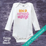 Spanish Big Sister Shirt or Onesie Bodysuit, Soy La Hermana Mayor in Pink and Orange 08142014j-1