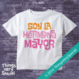 Spanish Big Sister Shirt or Onesie Bodysuit, Soy La Hermana Mayor in Pink and Orange 08142014j-1