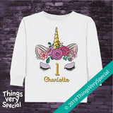 Girl's Unicorn First Birthday Tee Shirt or Onesie Bodysuit, Personalized