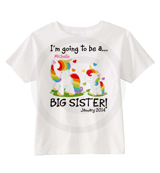 I'm Going to Be A Big Sister Unicorn Shirt with name and due date