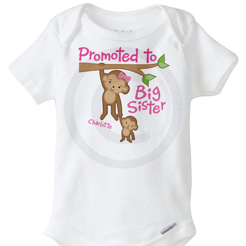 Promoted to Big Sister Monkey Onesie Bodysuit | 08222014e ThingsVerySpecial