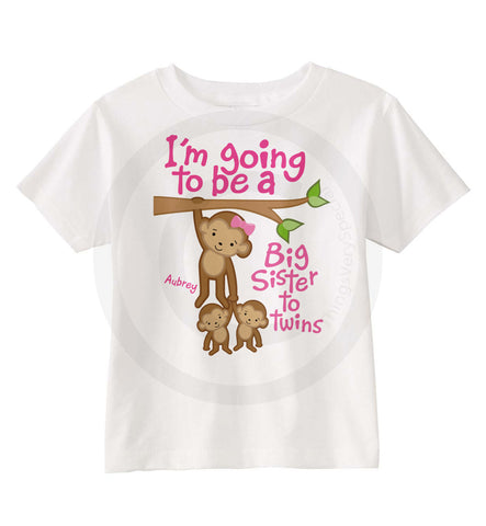 I'm Going to be a big sister to twins Shirt with Monkeys