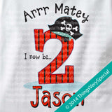 Two Year Old's Pirate Birthday Shirt, Personalized short or long sleeve 100% cotton t-shirt 09192014d