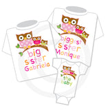 Matching Sibling Shirts with Cute Owls, Set of three