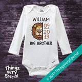 Lion Big Brother Onesie Bodysuit Personalized with name and due date