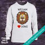 I Love Lions Personalized short or long sleeve tee shirt