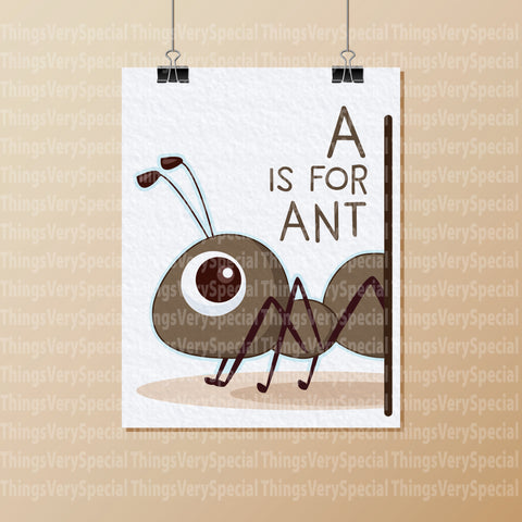 Alphabet Art Print, A is for Ant, Children's room decor