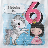 Unicorn birthday shirt for 6 year old with black hair
