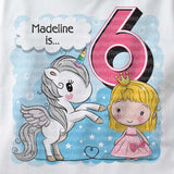 Unicorn birthday shirt for 6 year old with blonde hair