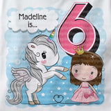 Unicorn birthday shirt for 6 year old with dark brown hair