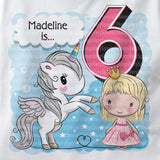Unicorn birthday shirt for 6 year old with light blonde hair