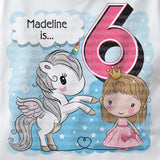 Unicorn birthday shirt for 6 year old with light brown hair