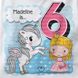 Unicorn birthday shirt for 6 year old with strawberry blonde hair