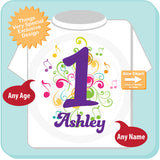 Music Themed First Birthday Shirt, Number 1, Personalized Girls Birthday, One Year Old Name Tee for kids 10072014c