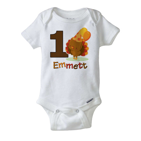 Turkey 1st Birthday Onesie Bodysuit for boys personalized with name any age 10292018a