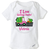 I Love Garbage Trucks for Little Girls, Onesie or Tee shirt 10302012a
