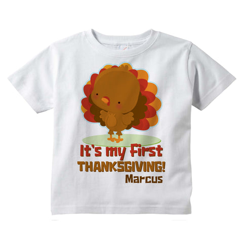 It's My First Thanksgiving tee shirt in short or long sleeve, Personalized with child's name 11042015a