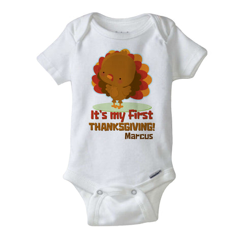 It's My First Thanksgiving Onesie Bodysuit in short or long sleeve, Personalized with child's name 11042015a